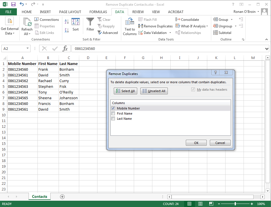 Excel Remove Duplicates 2